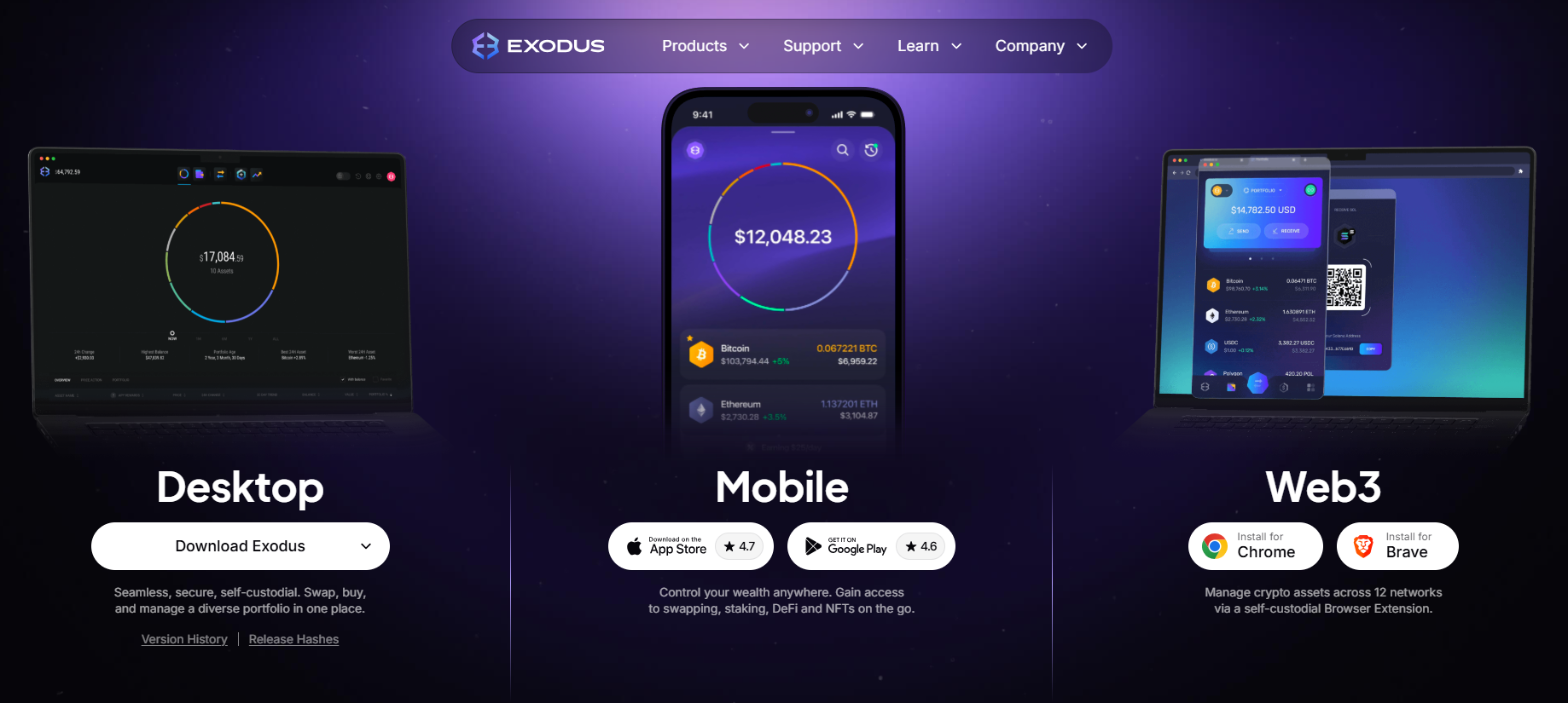 Exodus crypto wallet 2025 interface showing portfolio dashboard